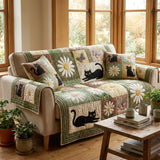 Gepolstertes Sofaüberwurf mit Katze und Blumen NCU0HH1941