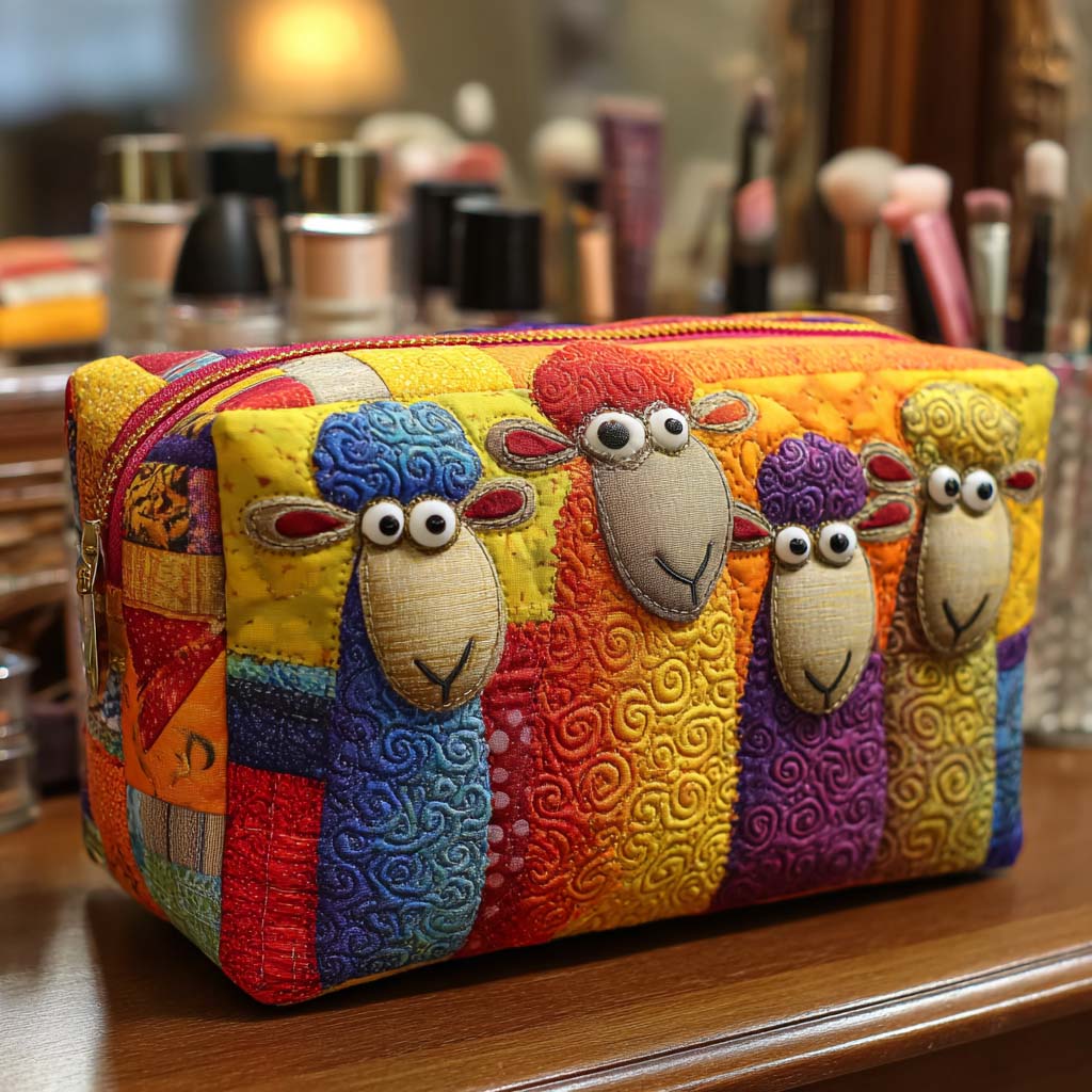 Gesteppte Kosmetiktasche mit Schafen