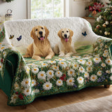 Copridivano trapuntato con Golden Retriever e margherite NCU0HH983