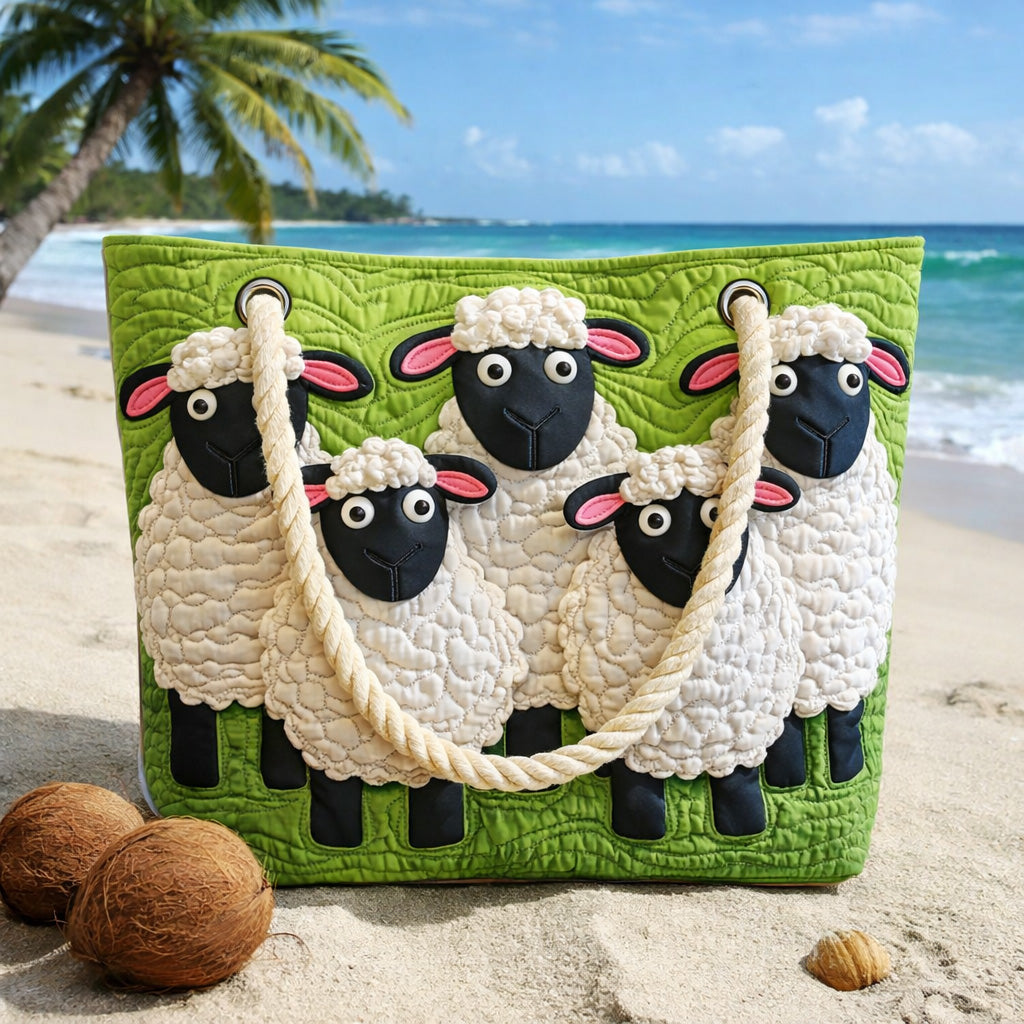 Gesteppte Strandtasche – Schafe unter freiem Himmel