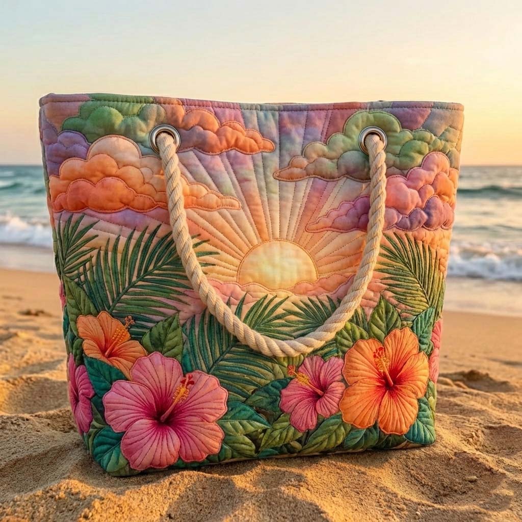 Patchwork-Strandtasche – Tropische Morgendämmerung – geräumig und leicht