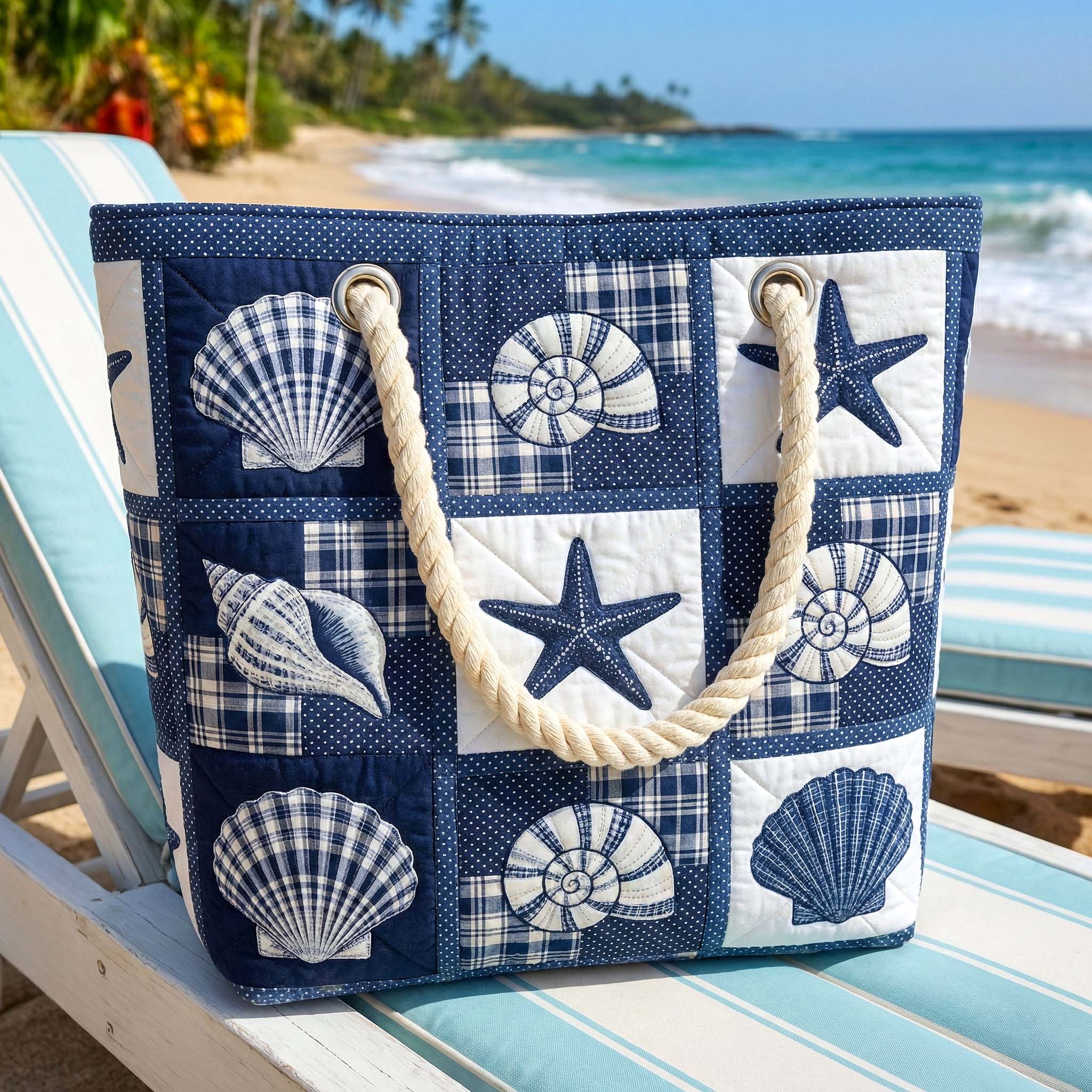 Gesteppte Strandtasche – Stille Muscheln – geräumig und leicht
