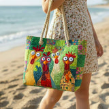Gesteppte Strandtasche – Buntes Huhn – Geschenkidee