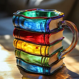 Handwerklich gestaltete, bunte Buch-Themen-Tasse