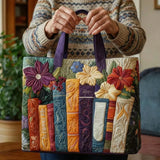 Handgefertigte Stepptasche „Bücherliebhaber“ – Gefütterte Tragetasche mit Innentasche