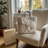 Handgefertigte Stepptasche „Elefant“ – Gefütterte Tragetasche mit Innentasche
