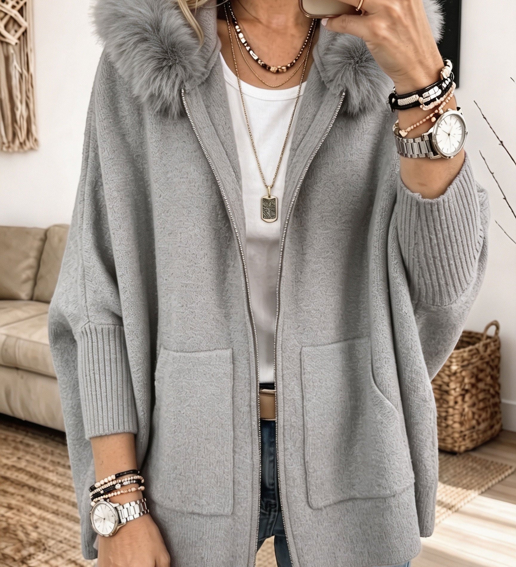 Kuscheliger Strickcardigan mit Kapuze Sanne
